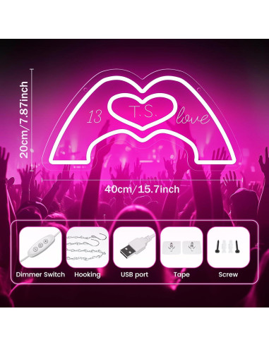 Cartel de Neón Rosa Corazón NeusWonder 39.88 cm LED USB