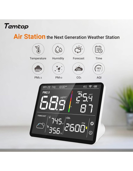 Monitor de Calidad del Aire Temtop M100 8-en-1 PM2.5 CO2 T&H Monitor de Calidad del Aire Temtop M100 8-en-1 PM2.5 CO2 T&H