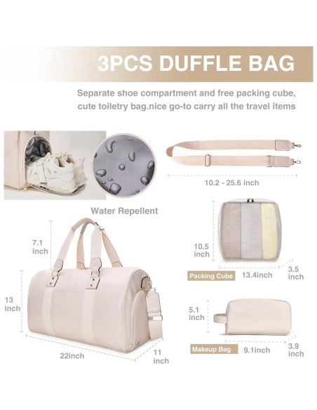 Bolsa de viaje grande Double Bus beige con compartimento para zapatos Bolsa de viaje grande Double Bus beige con compartimento para zapatos