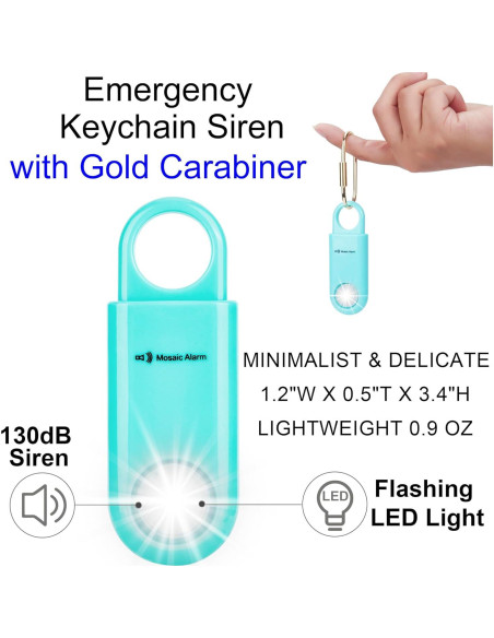 Alarma Personal de Seguridad 130dB con Luz Estroboscópica Aqua Alarma Personal de Seguridad 130dB con Luz Estroboscópica Aqua