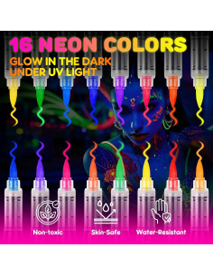 Kit de Pintura Facial UV ThEast - 16 Marcadores Neón Brillantes 2