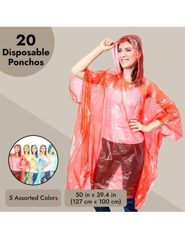 Paquete de 20 Ponchos de Lluvia Desechables Juvale 127x100cm