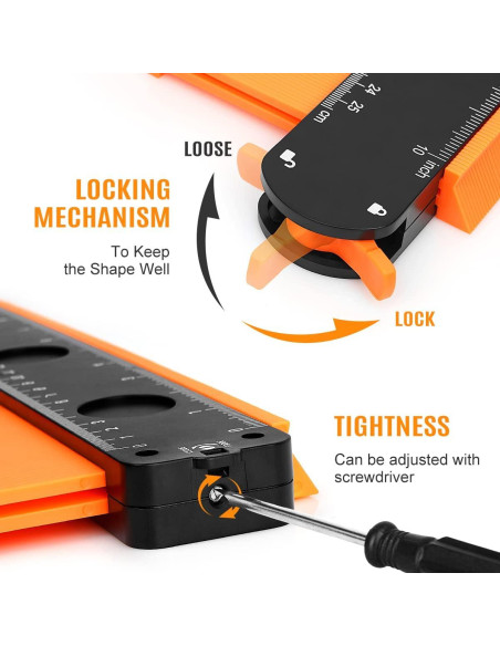 Medidor de Contorno con Bloqueo Dodowin 10 Pulgadas Naranja Medidor de Contorno con Bloqueo Dodowin 10 Pulgadas Naranja