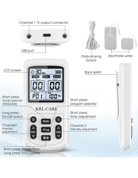 Estimulador Muscular TENS EMS KRL.CARE 3-en-1 Portátil 40 Niveles Estimulador Muscular TENS EMS KRL.CARE 3-en-1 Portátil 40 Niveles