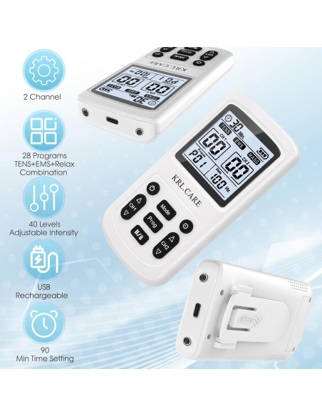 Estimulador Muscular TENS EMS KRL.CARE 3-en-1 Portátil 40 Niveles Estimulador Muscular TENS EMS KRL.CARE 3-en-1 Portátil 40 Niveles