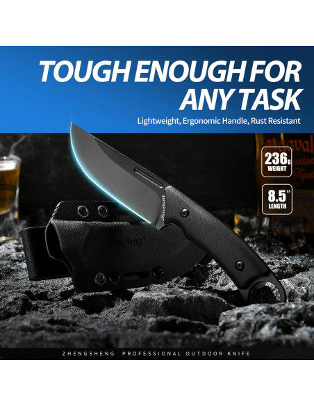 Cuchillo de Hoja Fija ZhengSheng 10.16 cm Acero DC53 Negro Cuchillo de Hoja Fija ZhengSheng 10.16 cm Acero DC53 Negro