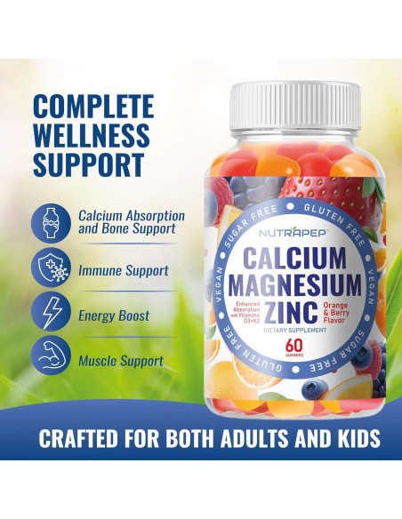 Gomas de Calcio Magnesio Zinc NutraPep 180g Veganas Sin Azúcar Gomas de Calcio Magnesio Zinc NutraPep 180g Veganas Sin Azúcar
