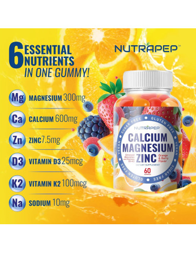 Gomas de Calcio Magnesio Zinc NutraPep 180g Veganas Sin Azúcar