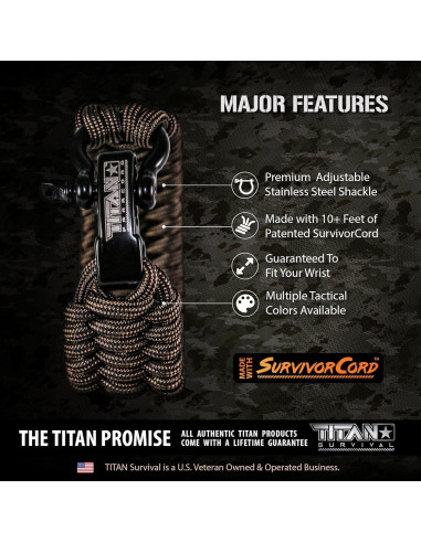 Pulsera de Supervivencia Titan Paracord Negra Grande 20-22 cm