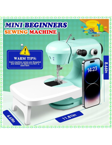 Máquina de Coser Mini DAPRIL Verde para Principiantes Doble Velocidad
