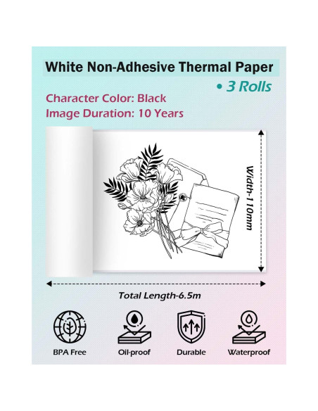 Papel Térmico No Adhesivo Phomemo 110mm 3 Rollos Blanco Papel Térmico No Adhesivo Phomemo 110mm 3 Rollos Blanco