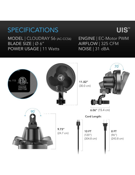 Ventilador de Clip AC Infinity CLOUDRAY S6 15,24 cm 10 Velocidades Ventilador de Clip AC Infinity CLOUDRAY S6 15,24 cm 10 Velocidades