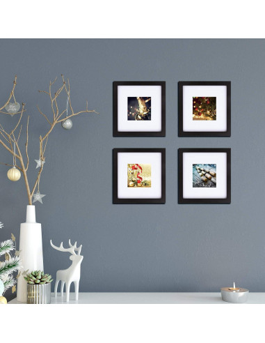 Egofine Marcos de Fotos 22.61x22.61 cm 4 PCS Madera Negra