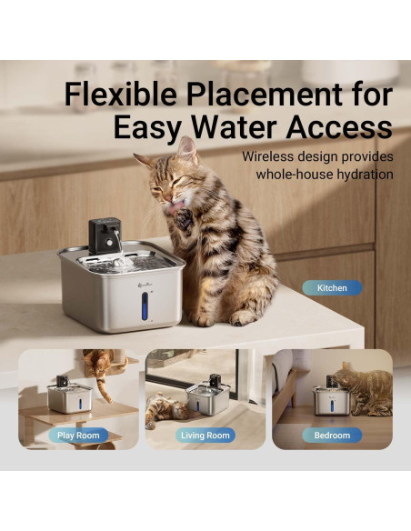 Fuente de Agua Inalámbrica DownyPaws 3L Acero Inoxidable Fuente de Agua Inalámbrica DownyPaws 3L Acero Inoxidable