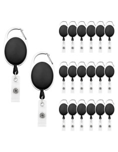 Fushing 20 Sujetadores Identificación Retráctiles Clip Negro