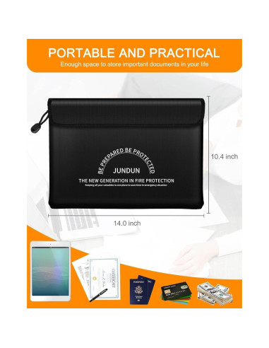 Bolsa a Prueba de Fuego JUNDUN 35.56x26.42cm Negra Grande