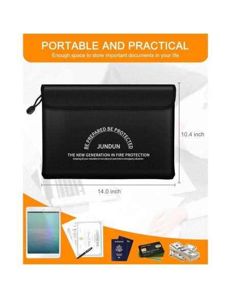 Bolsa a Prueba de Fuego JUNDUN 35.56x26.42cm Negra Grande Bolsa a Prueba de Fuego JUNDUN 35.56x26.42cm Negra Grande