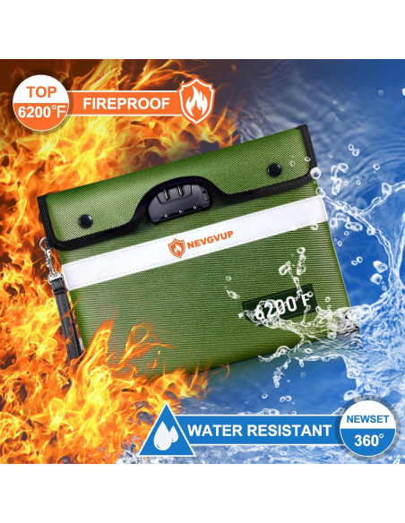Bolsa de Documentos a Prueba de Fuego NEVGVUP 33x25cm Verde Bolsa de Documentos a Prueba de Fuego NEVGVUP 33x25cm Verde