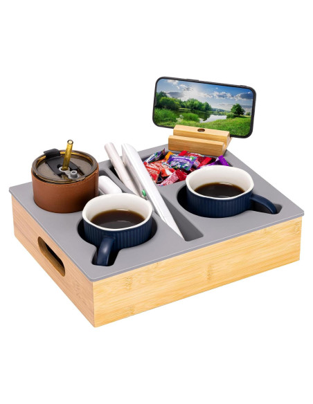 Bandeja Caddy para Sofá HouseJoy Gris con Soporte para Teléfono Bandeja Caddy para Sofá HouseJoy Gris con Soporte para Teléfono