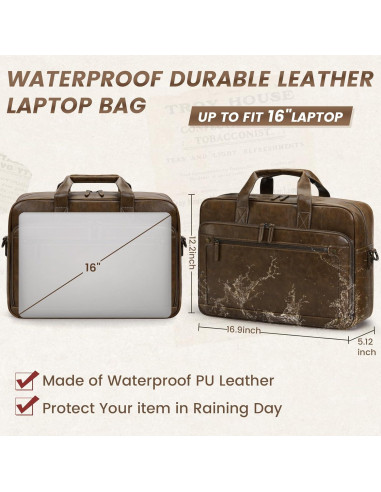 RAINSMORE Maletín para Laptop 16 Pulgadas Cuero Vintage