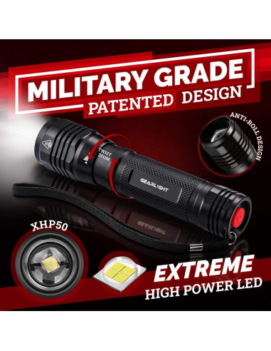 Linterna LED GearLight S2500 - Brillante y Compacta 18,4 cm