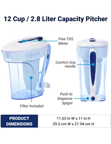 Dispensador de Jarra de Filtro ZeroWater 12 Tazas con TDS