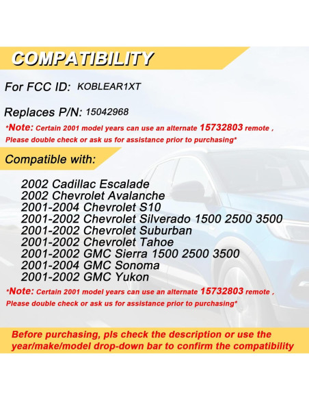 Control Remoto Llavero Vurkcy 2 Pcs para Chevy y GMC Control Remoto Llavero Vurkcy 2 Pcs para Chevy y GMC