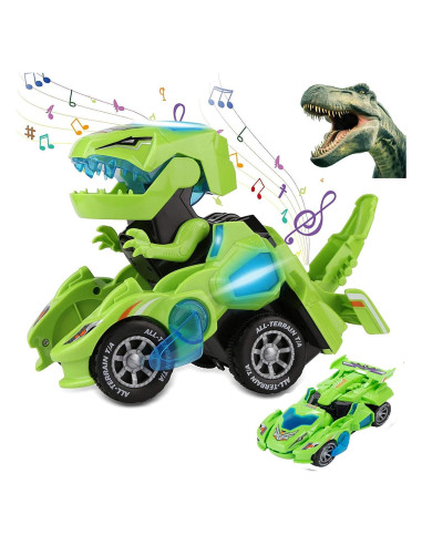 Coche Transformador LED Dinosaurio Sunnhan Verde 2 en 1