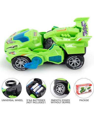 Coche Transformador LED Dinosaurio Sunnhan Verde 2 en 1