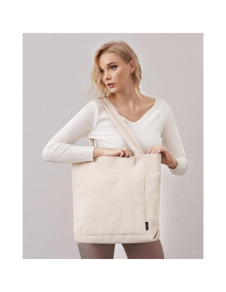 Bolsa Tote Prite Beige 45x40x11 cm con Cremallera y Bolsillos Bolsa Tote Prite Beige 45x40x11 cm con Cremallera y Bolsillos