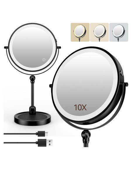 Espejo de Maquillaje ZLOKLA 8" Iluminado 10X/1X Ajustable Espejo de Maquillaje ZLOKLA 8" Iluminado 10X/1X Ajustable