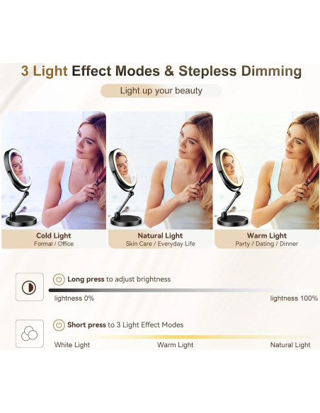 Espejo de Maquillaje ZLOKLA 8" Iluminado 10X/1X Ajustable Espejo de Maquillaje ZLOKLA 8" Iluminado 10X/1X Ajustable