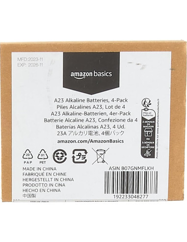 Baterías Alcalinas 23A Amazon Basics Paquete de 4
