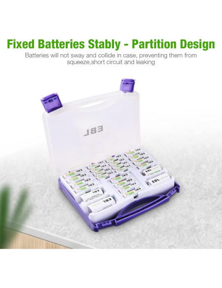 Caja de Baterías EBL 12 AA 8 AAA Adaptadores C/D Morado Caja de Baterías EBL 12 AA 8 AAA Adaptadores C/D Morado