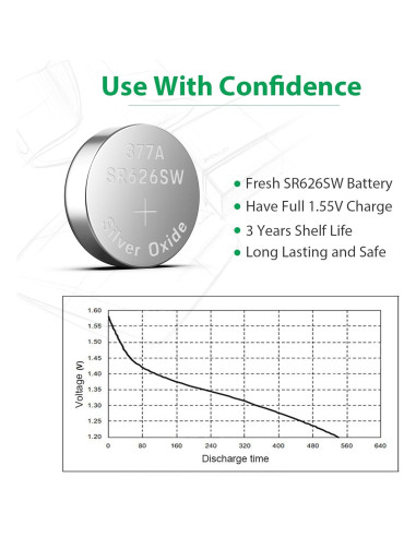 Paquete de 10 Baterías de Reloj LiCB SR626SW 1.55V Duraderas