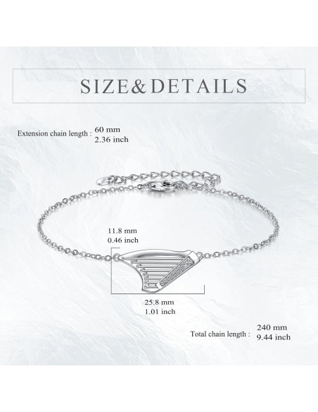 Pulsera de Arpa YFN en Plata Esterlina para Amantes de la Música Pulsera de Arpa YFN en Plata Esterlina para Amantes de la Música