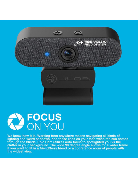 Webcam JLab Epic Cam HD 2K 5MP con Micrófonos y Zoom Webcam JLab Epic Cam HD 2K 5MP con Micrófonos y Zoom