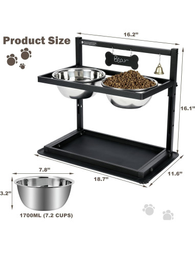 Cuencos Elevados SHAINFUN para Perros Grandes Ajustables
