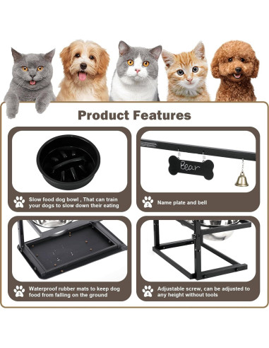Cuencos Elevados SHAINFUN para Perros Grandes Ajustables