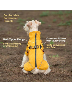 Impermeable para perros Lowealuk Mediano Amarillo con Arnés 2