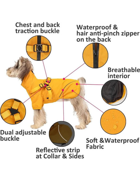 Impermeable para perros Lowealuk Mediano Amarillo con Arnés Impermeable para perros Lowealuk Mediano Amarillo con Arnés