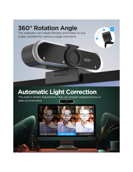 Webcam 4K NIVEOLI con micrófono y tapa de privacidad Webcam 4K NIVEOLI con micrófono y tapa de privacidad