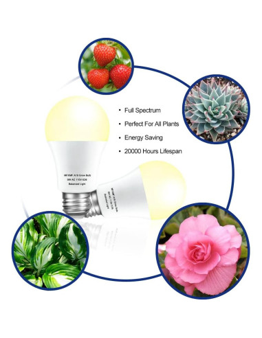 Paquete de 2 bombillas LED A19 mfxmf 9W Espectro Completo