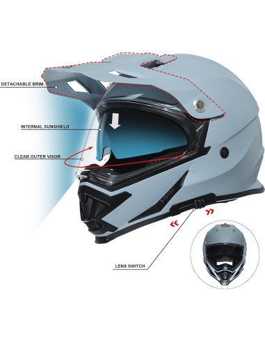 Casco Triangle AH609 Dual Sport para Motocicleta Gris