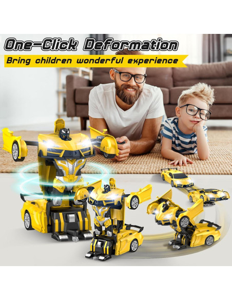 Coche RC Transformador Qumcou 33cm con Luces LED Amarillo Coche RC Transformador Qumcou 33cm con Luces LED Amarillo
