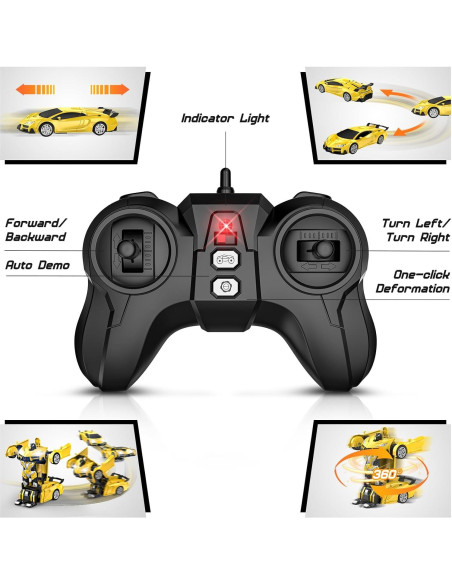 Coche RC Transformador Qumcou 33cm con Luces LED Amarillo Coche RC Transformador Qumcou 33cm con Luces LED Amarillo