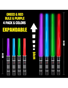 Paquete de 4 Sables LED Iluminados LESUTER, 4 Colores, Expandibles 2