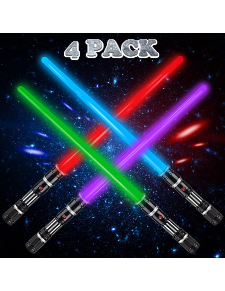 Paquete de 4 Sables LED Iluminados LESUTER, 4 Colores, Expandibles Paquete de 4 Sables LED Iluminados LESUTER, 4 Colores, Expandibles