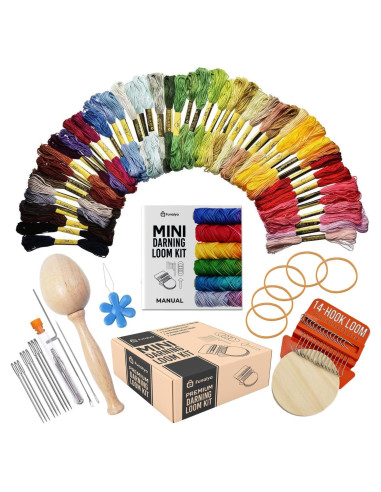 Kit de Telar Mini Funalya con 14 Ganchos y 50 Hilos Coloridos