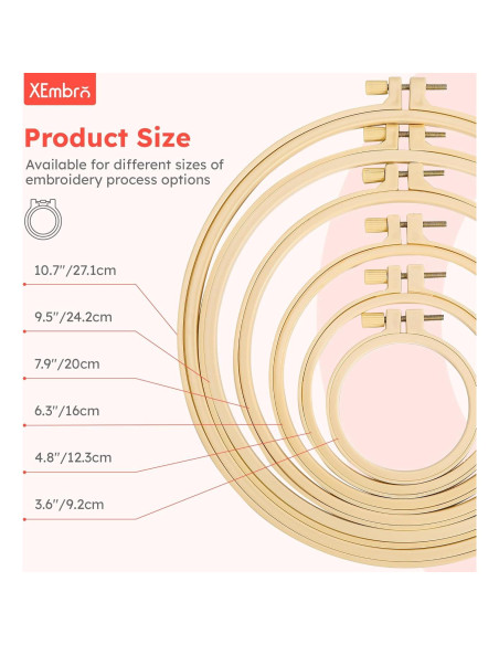 Aros de Bordado Redondos XEmbro 6 Piezas 9.2 a 27.1 cm Aros de Bordado Redondos XEmbro 6 Piezas 9.2 a 27.1 cm